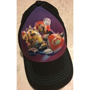 Super Mario Kart HAT CAP CHILD Deluxe Blue Black Adjustable Nintendo Boys Bowser